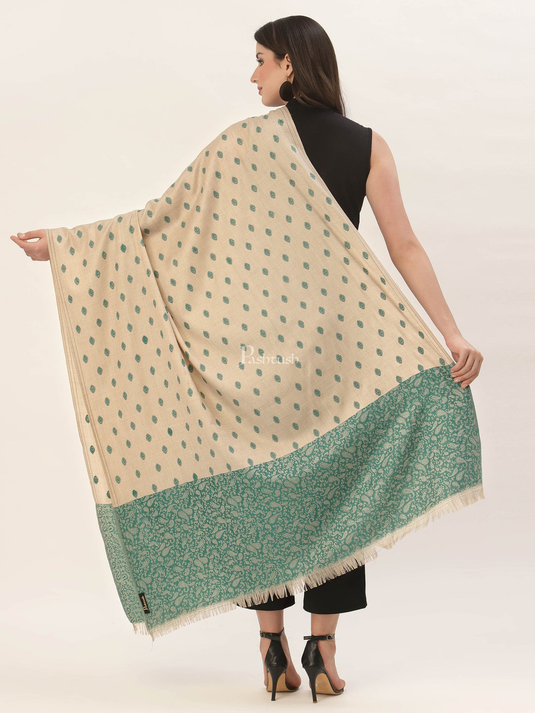 Pashtush India Gift Pack Pashtush His And Her Gift Set Of Checkered Stole And Embroidery Shawl With Premium Gift Box Packaging, Bottle Green and Beige