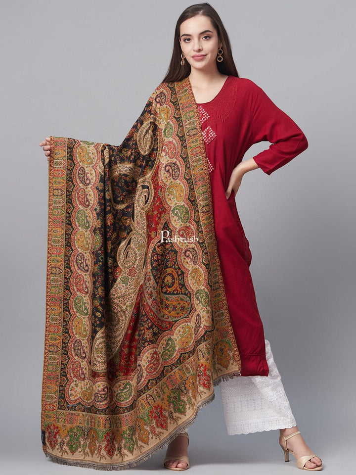 Pashtush India Gift Pack Pashtush His and Her Gift Set of Extra Fine Wool Shawls, Taupe and Multicolour, Packaged in Keepsake Wooden Chester Gift Box