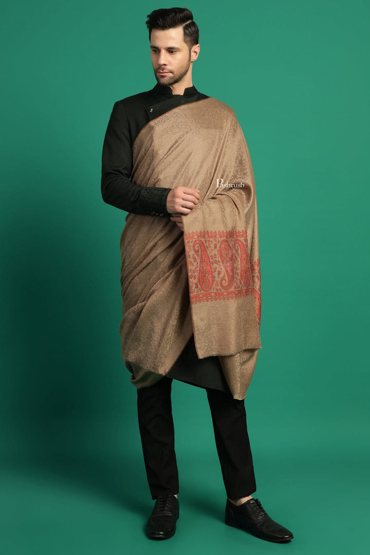 Pashtush India Gift Pack Pashtush His and Her Gift Set of Extra Fine Wool Shawls, Taupe and Multicolour, Packaged in Keepsake Wooden Chester Gift Box
