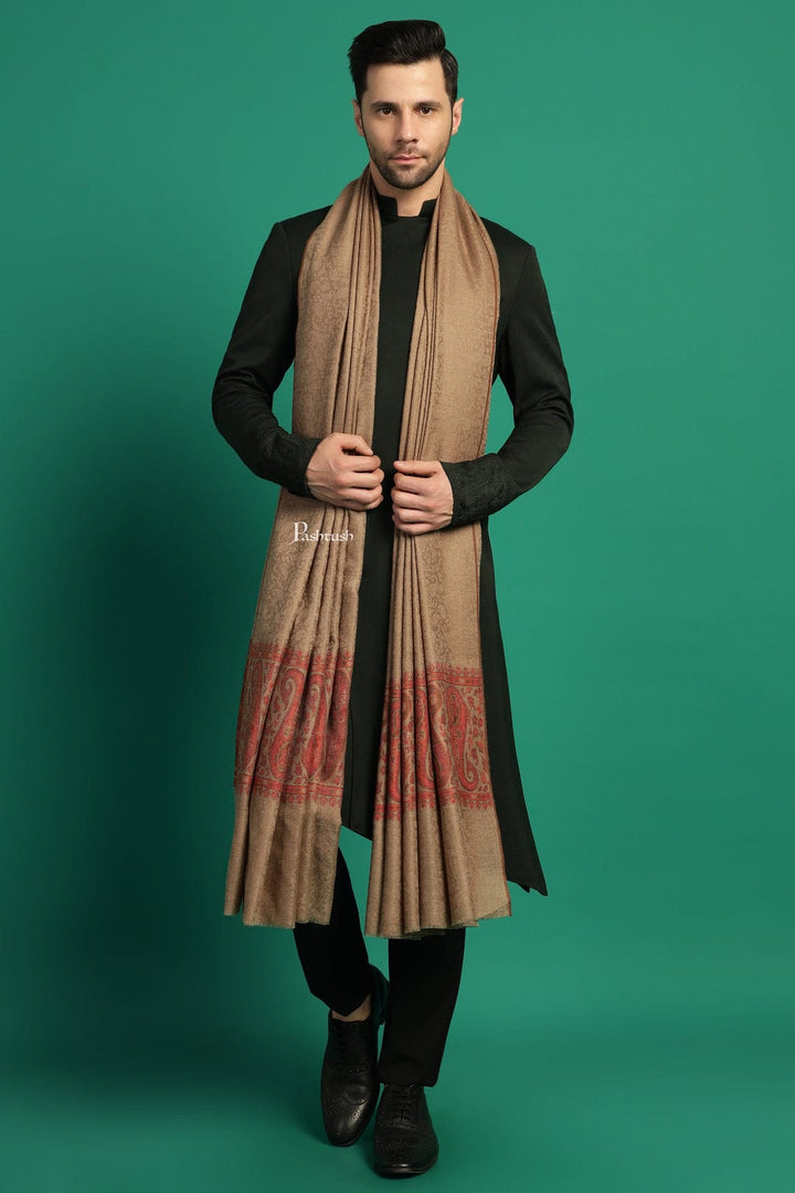Pashtush India Gift Pack Pashtush His and Her Gift Set of Extra Fine Wool Shawls, Taupe and Multicolour, Packaged in Keepsake Wooden Chester Gift Box