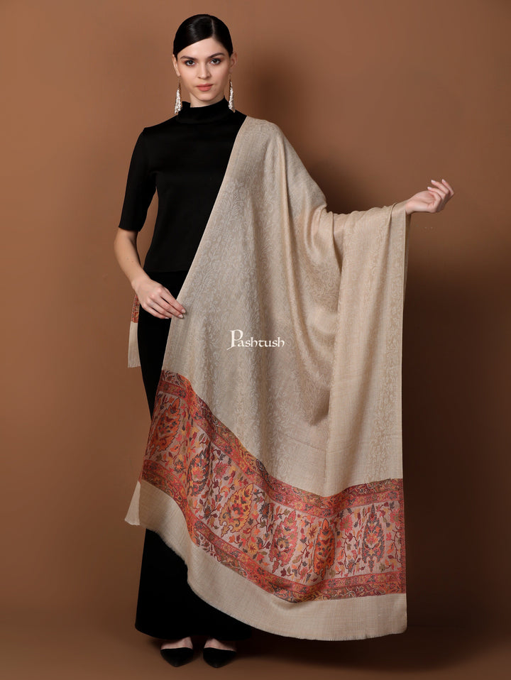 Pashtush India Gift Pack Pashtush His And Her Gift Set Of Extra Fine Wool Stole and Shawl With Premium Gift Box Packaging, Beige