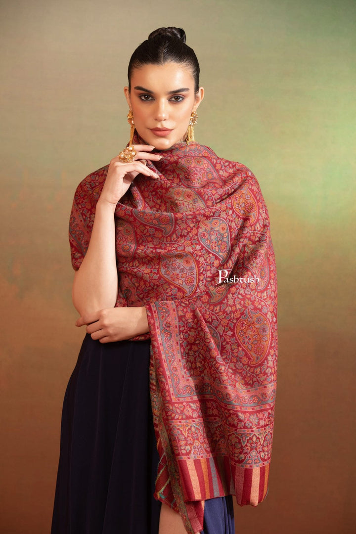Pashtush India Gift Pack Pashtush His and Her Gift Set of Extra Fine Wool Stoles, Taupe and Maroon, Packaged in Keepsake Wooden Chester Gift Box