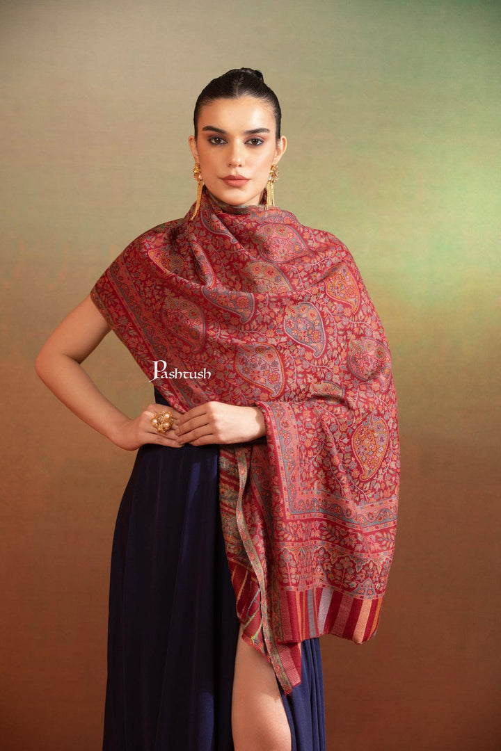 Pashtush India Gift Pack Pashtush His and Her Gift Set of Extra Fine Wool Stoles, Taupe and Maroon, Packaged in Keepsake Wooden Chester Gift Box