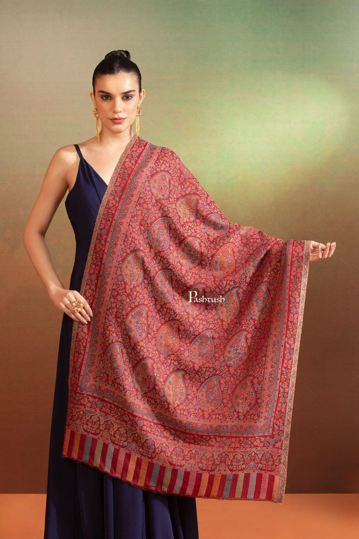 Pashtush India Gift Pack Pashtush His and Her Gift Set of Extra Fine Wool Stoles, Taupe and Maroon, Packaged in Keepsake Wooden Chester Gift Box