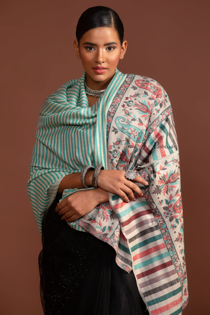 Pashtush India Gift Pack Pashtush His and Her Gift Set of Fine Wool Mens Stole and Womens Shawl with Woven Palla Design