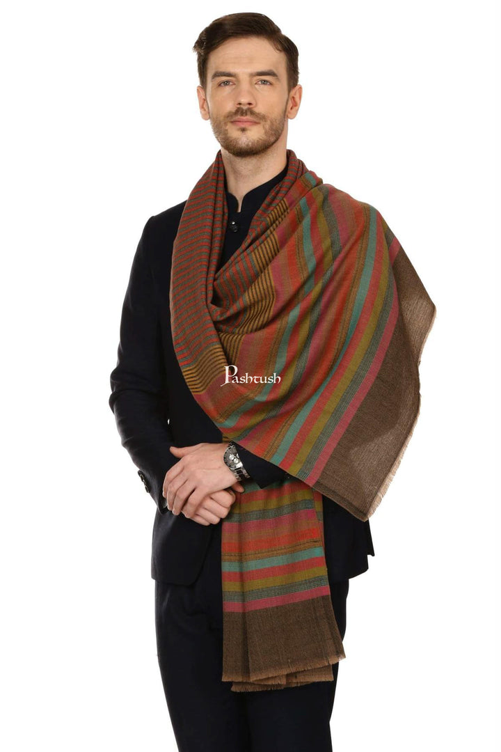 Pashtush India Gift Pack Pashtush His And Her Gift Set Of Fine Wool Stole and Embroidery Shawl With Premium Gift Box Packaging, Multicolour and Green