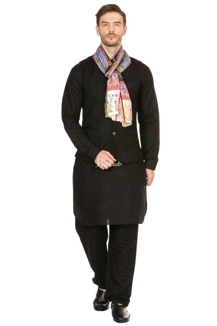 Pashtush India Gift Pack Pashtush His and Her Gift Set of Fine Wool Stole and Womens Bamboo Stole, Multicolour and Black, Packaged in Keepsake Wooden Chester Gift Box