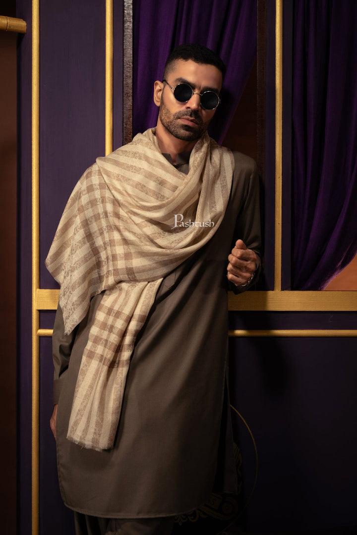 Pashtush India Gift Pack Pashtush His And Her Gift Set of Fine Wool Stoles, Premium Gift Box Packaging, Beige and Black