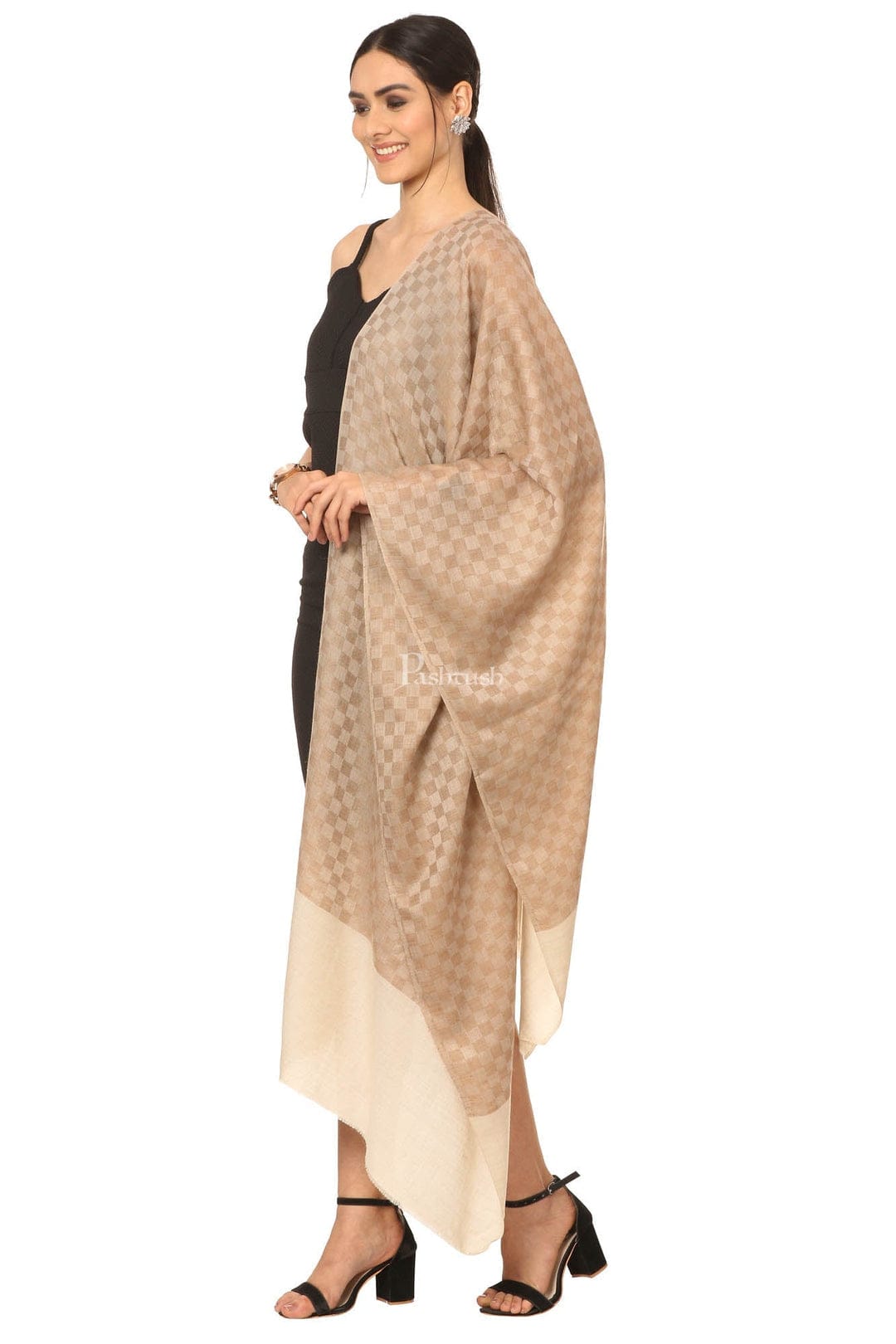 Pashtush India Gift Pack Pashtush His And Her Gift Set of Fine Wool Stoles, Premium Gift Box Packaging, Black and Beige