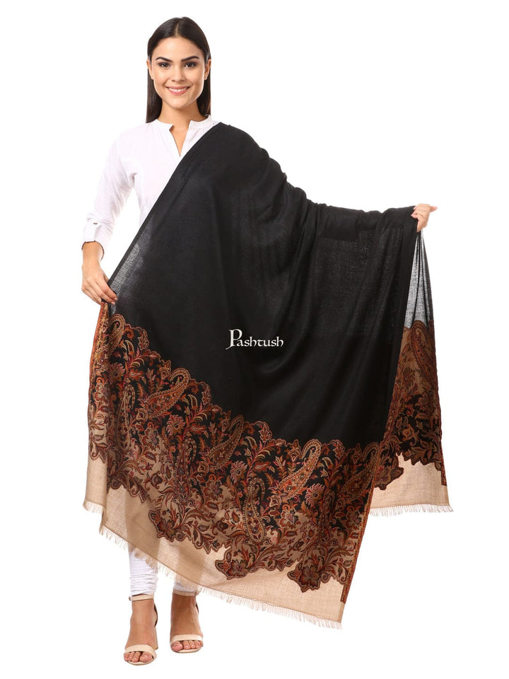 Pashtush India Gift Pack Pashtush His And Her Gift Set of Mens 100% Pure Wool Lohi and Womens Jacquard Palla Shawl, Premium Gift Box Packaging, Beige and Black