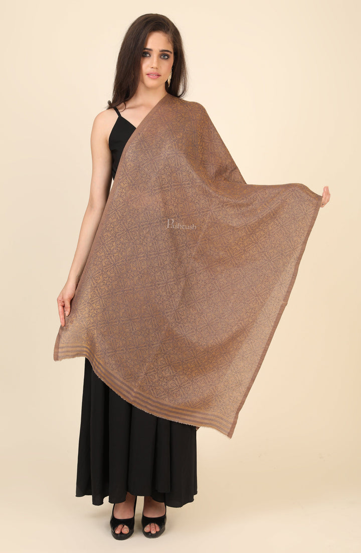 Pashtush India Gift Pack Pashtush His and Her Gift Set of Mens Extra Fine Wool Stole and Womens Twilight Shawl, Beige, Packaged in Keepsake Wooden Chester Gift Box