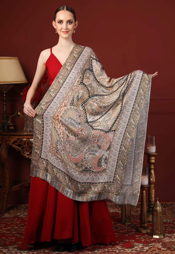 Pashtush India Gift Pack Pashtush His and Her Gift Set of Mens Fine Wool Shawl and Womens Bamboo Stole, Beige and Multicoloured, Packaged in Keepsake Wooden Chester Gift Box