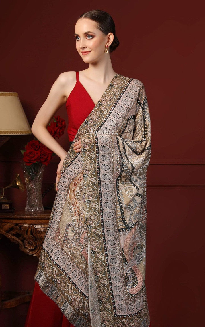 Pashtush India Gift Pack Pashtush His and Her Gift Set of Mens Fine Wool Shawl and Womens Bamboo Stole, Beige and Multicoloured, Packaged in Keepsake Wooden Chester Gift Box