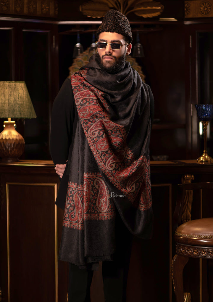 Pashtush India Gift Pack Pashtush His and Her Gift Set of Mens Fine Wool Shawl and Womens Faux Pashmina Shawl, Black and Navy Blue, Packaged in Keepsake Wooden Chester Gift Box