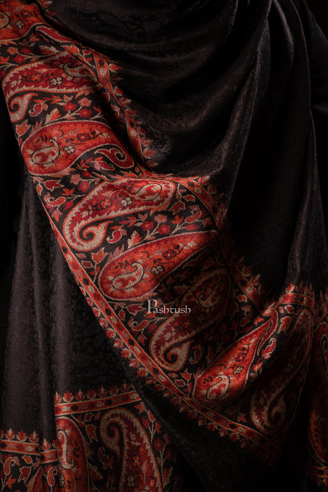 Pashtush India Gift Pack Pashtush His and Her Gift Set of Mens Fine Wool Shawl and Womens Faux Pashmina Shawl, Black and Navy Blue, Packaged in Keepsake Wooden Chester Gift Box