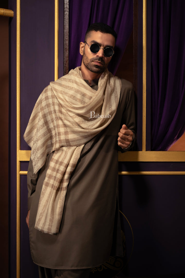 Pashtush India Gift Pack Pashtush His and Her Gift Set of Mens Fine Wool Stole and Womens Bamboo Stole, Beige and Multicoloured, Packaged in Keepsake Wooden Chester Gift Box