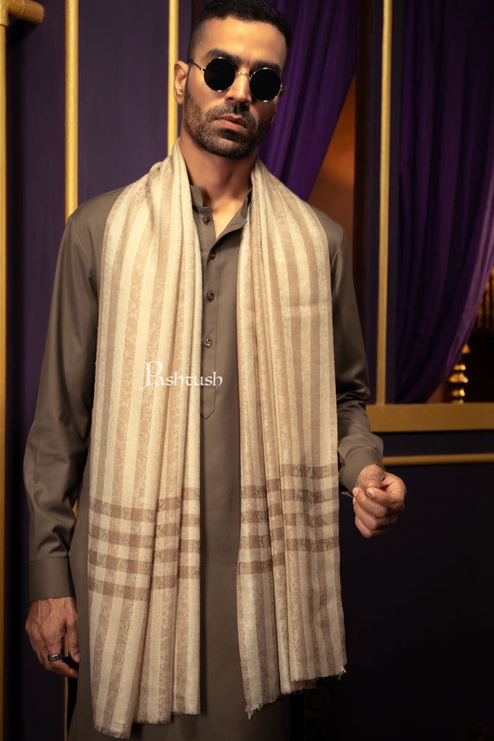 Pashtush India Gift Pack Pashtush His and Her Gift Set of Mens Fine Wool Stole and Womens Bamboo Stole, Beige and Multicoloured, Packaged in Keepsake Wooden Chester Gift Box