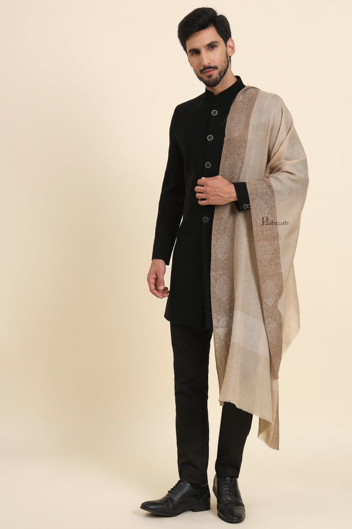 Pashtush India Gift Pack Pashtush His and Her Gift Set of Mens Fine Wool Stole and Womens Bamboo Stole, Beige and Multicoloured, Packaged in Keepsake Wooden Chester Gift Box