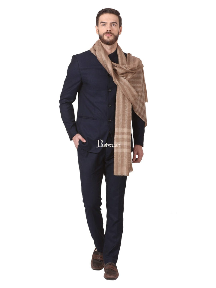 Pashtush India Gift Pack Pashtush His And Her Gift Set of Mens Fine Wool Stole and Womens Jamawar Shawl, Premium Gift Box Packaging, Taupe and Blue