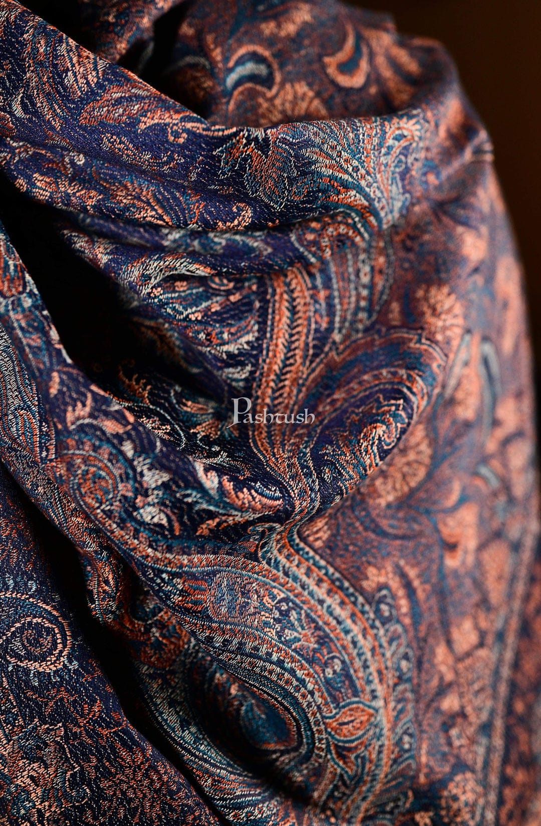 Pashtush India Gift Pack Pashtush His and Her Gift Set of Mens Jamawar Stole and Womens Bamboo Stole, Navy Blue and Multicoloured, Packaged in Keepsake Wooden Chester Gift Box