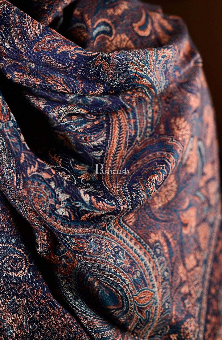 Pashtush India Gift Pack Pashtush His and Her Gift Set of Mens Jamawar Stole and Womens Bamboo Stole, Navy Blue and Multicoloured, Packaged in Keepsake Wooden Chester Gift Box