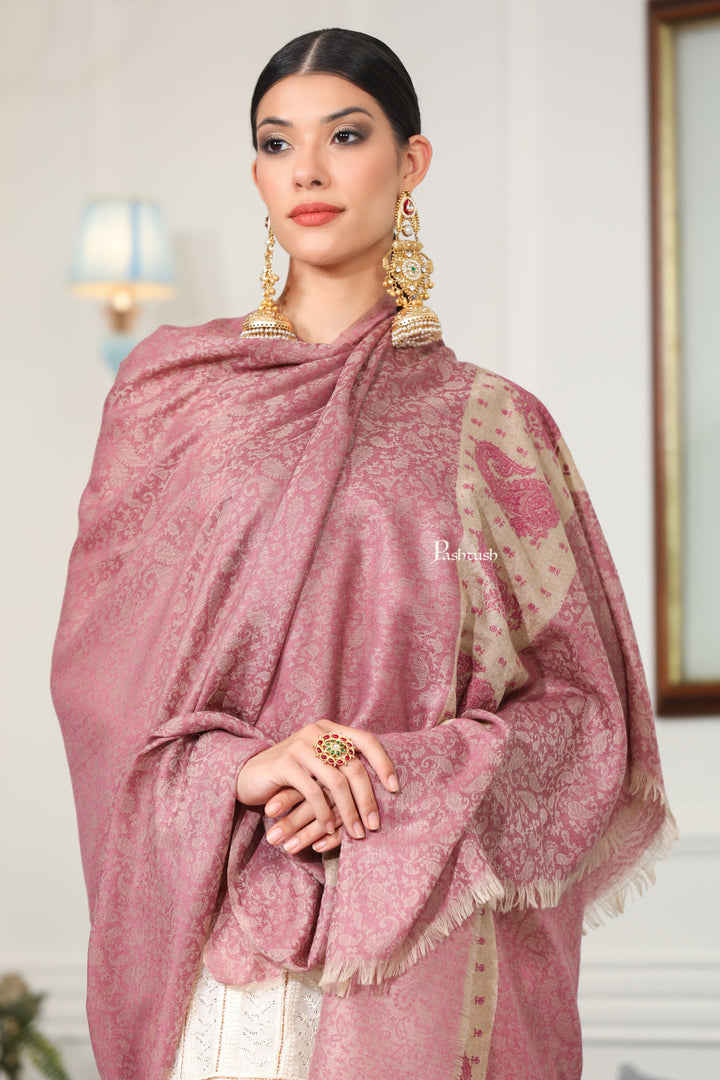 Pashtush India Gift Pack Pashtush His and Her Gift Set of Mens Jamawar Stole and Womens Extra Fine Wool Shawl, Navy Blue and Peel Lilac, Packaged in Keepsake Wooden Chester Gift Box