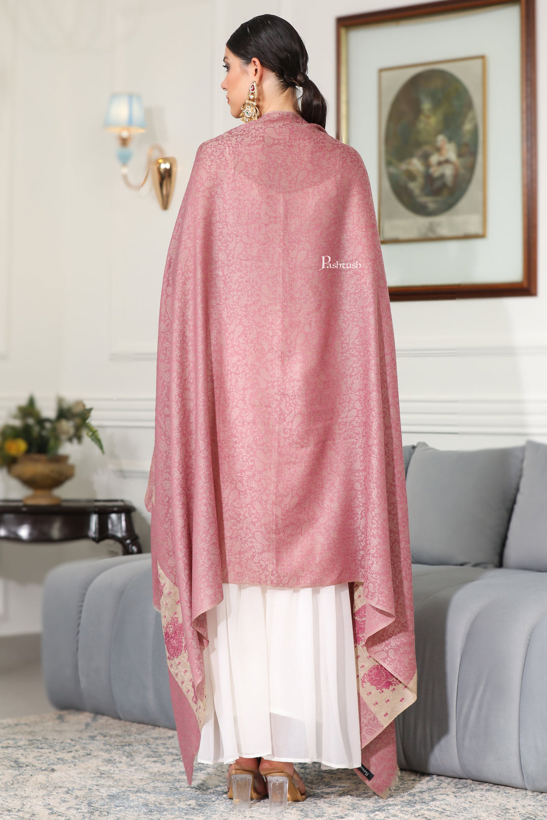 Pashtush India Gift Pack Pashtush His and Her Gift Set of Mens Jamawar Stole and Womens Extra Fine Wool Shawl, Navy Blue and Peel Lilac, Packaged in Keepsake Wooden Chester Gift Box