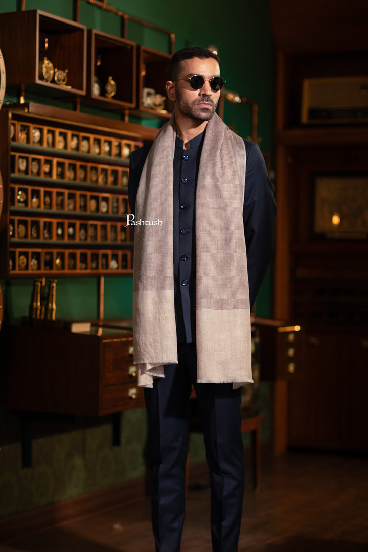 Pashtush India Gift Pack Pashtush His And Her Gift Set Of Silk Wool Stoles With Premium Gift Box Packaging, Houndstooth Weave, Taupe and Soft Pink