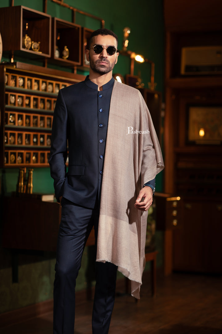 Pashtush India Gift Pack Pashtush His And Her Gift Set Of Silk Wool Stoles With Premium Gift Box Packaging, Houndstooth Weave, Taupe and Soft Pink