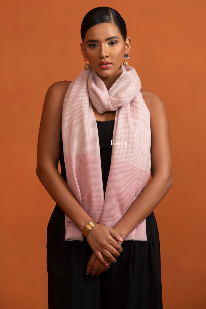 Pashtush India Gift Pack Pashtush His And Her Gift Set Of Silk Wool Stoles With Premium Gift Box Packaging, Houndstooth Weave, Taupe and Soft Pink