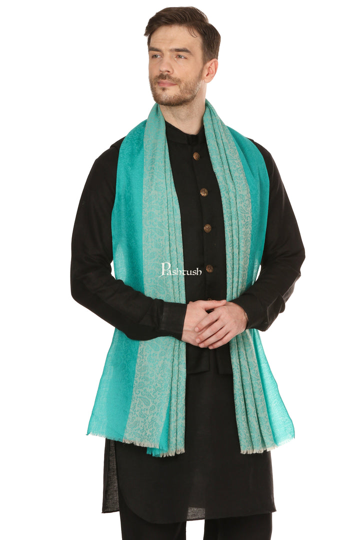 Pashtush India Gift Pack Pashtush His And Her Gift Set Of Striped Design Stoles With Premium Gift Box Packaging, Sea Green and Black