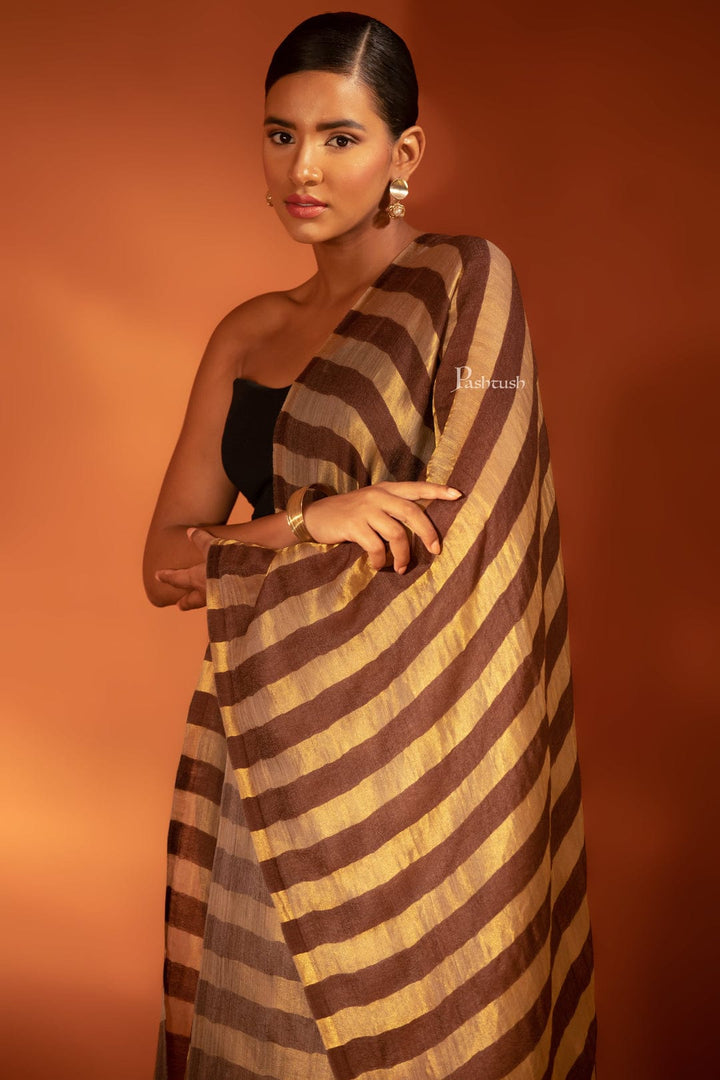 Pashtush India Gift Pack Pashtush His and Her Gift Set of Twilight Stoles, Azure Blue and Dark Brown, Packaged in Keepsake Wooden Chester Gift Box