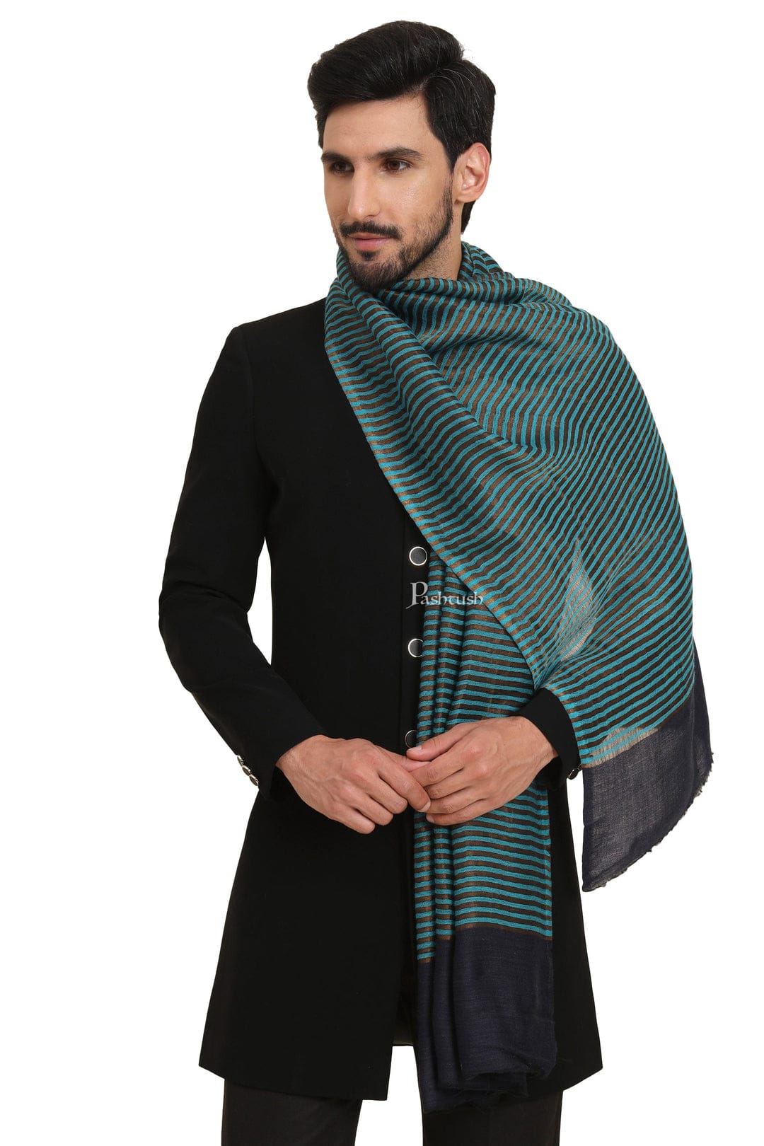 Pashtush India Gift Pack Pashtush His and Her Gift Set of Twilight Stoles, Azure Blue and Dark Brown, Packaged in Keepsake Wooden Chester Gift Box