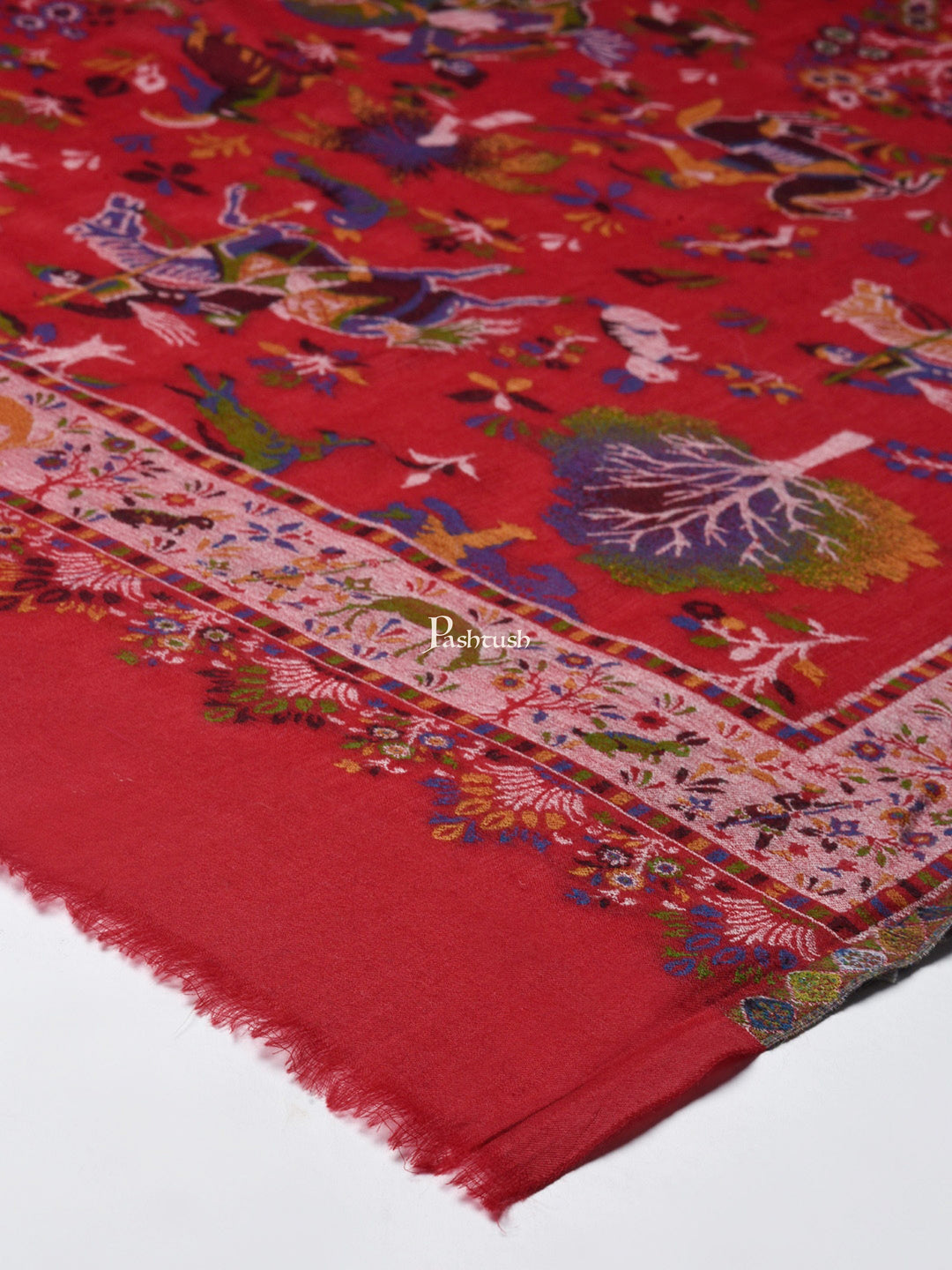 Pashtush India Gift Pack Pashtush His And Her Set Of 100% Pure Wool Printed Stole and Shikaardar Shawl With Wooden Chester Box, Multicolour and Red