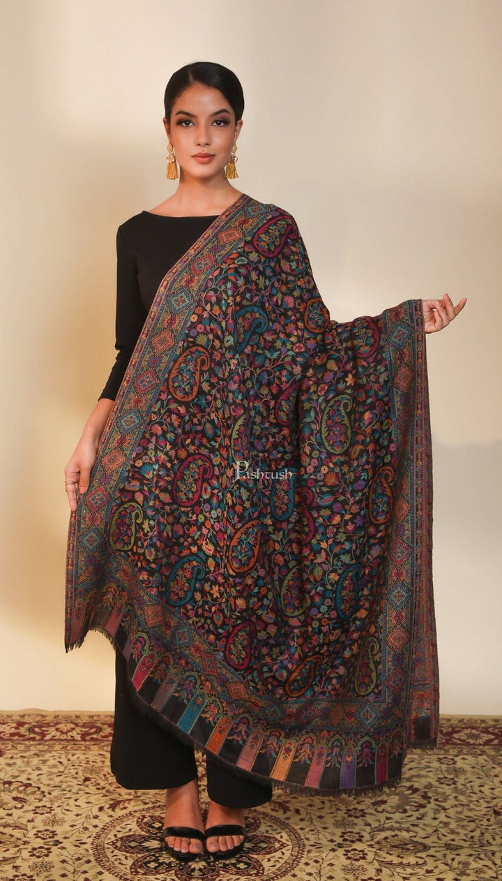 Pashtush India Gift Pack Pashtush His And Her Set Of 100% Pure Wool Shawls, Premium Gift Box Packaging, Beige and Black