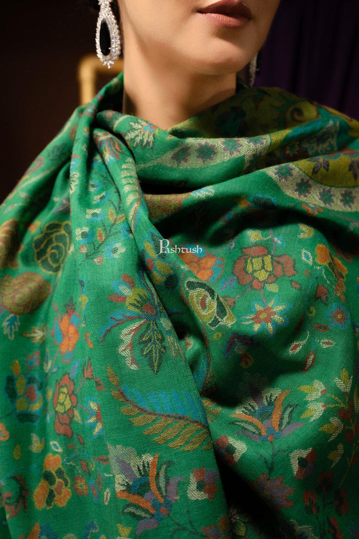 Pashtush India Gift Pack Pashtush His And Her Set Of 100% Pure Wool Shawls, Premium Gift Box Packaging, Beige and Emerald Green