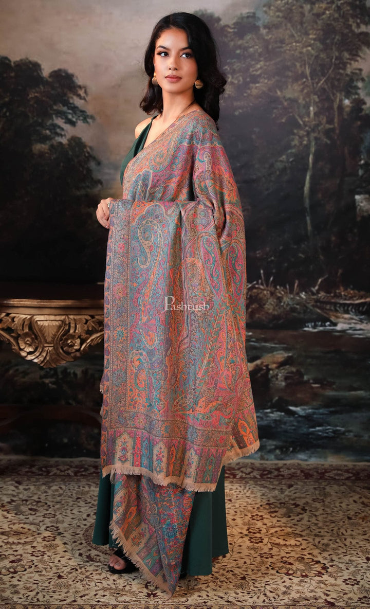 Pashtush India Gift Pack Pashtush His And Her Set Of 100% Pure Wool Shawls, Premium Gift Box Packaging, Beige and Multicolour