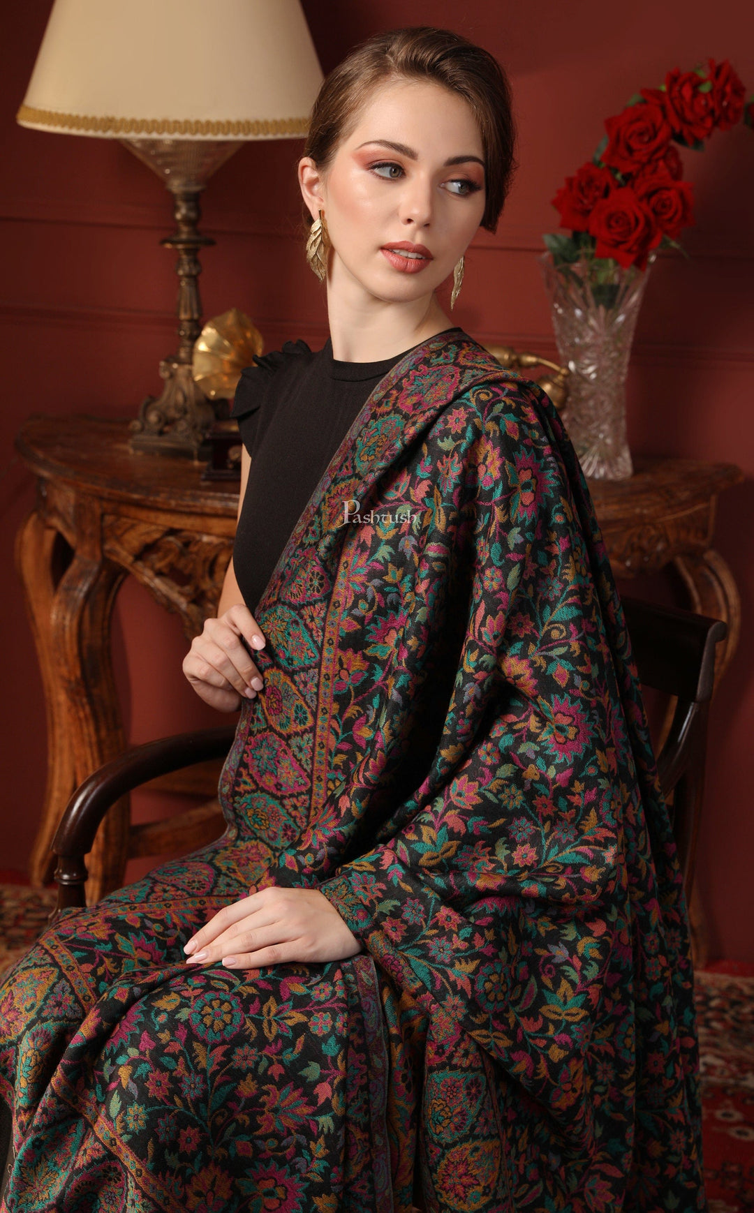 Pashtush India Gift Pack Pashtush His And Her Set Of 100% Pure Wool Shawls, Premium Gift Box Packaging, Taupe and Black