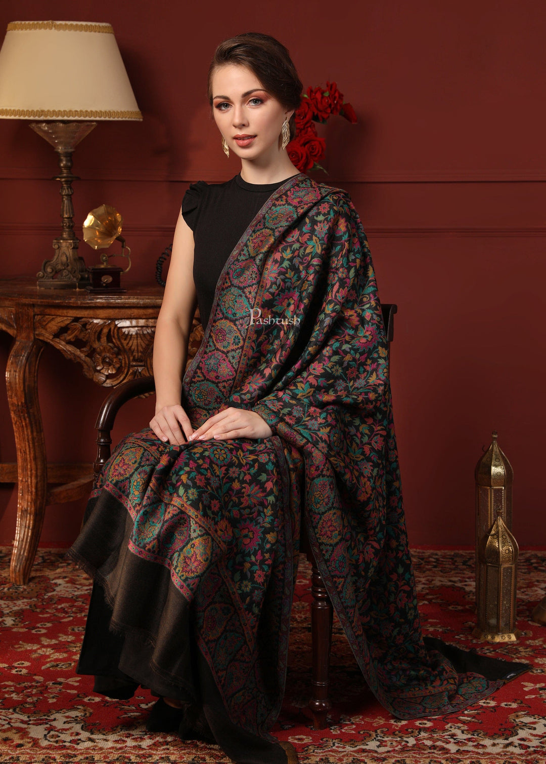 Pashtush India Gift Pack Pashtush His And Her Set Of 100% Pure Wool Shawls, Premium Gift Box Packaging, Taupe and Black