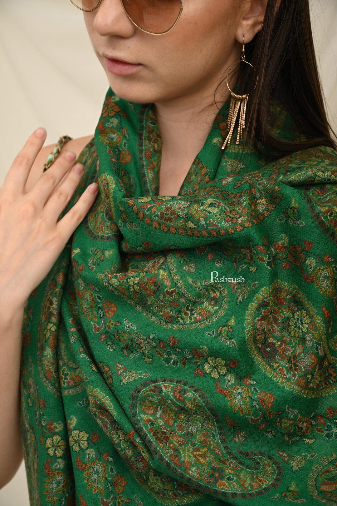 Pashtush India Gift Pack Pashtush His And Her Set Of 100% Pure Wool Shawls, Premium Gift Box Packaging, Taupe and Green