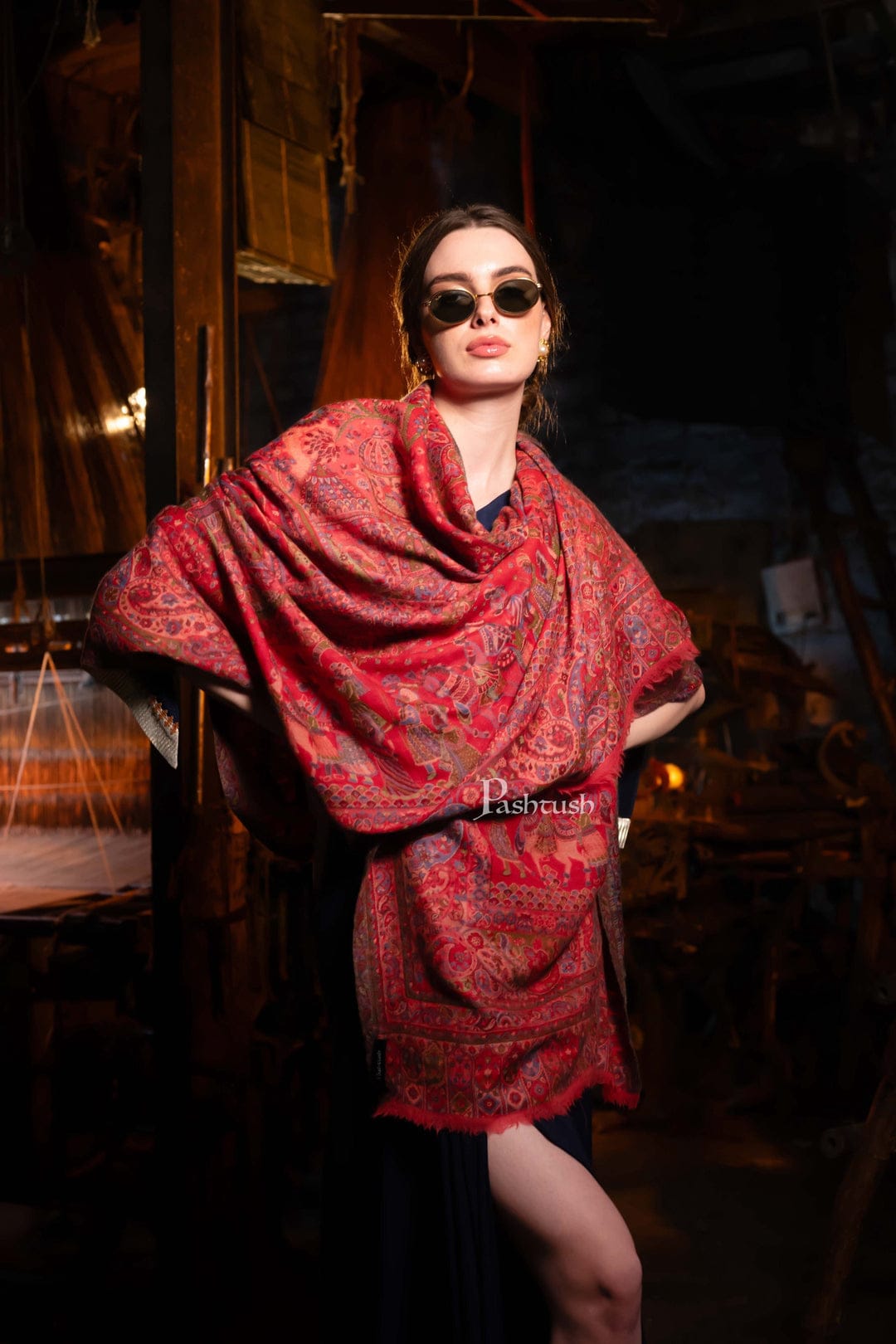 Pashtush India Gift Pack Pashtush His And Her Set Of 100% Pure Wool Shawls, Premium Gift Box Packaging, Taupe and Rose