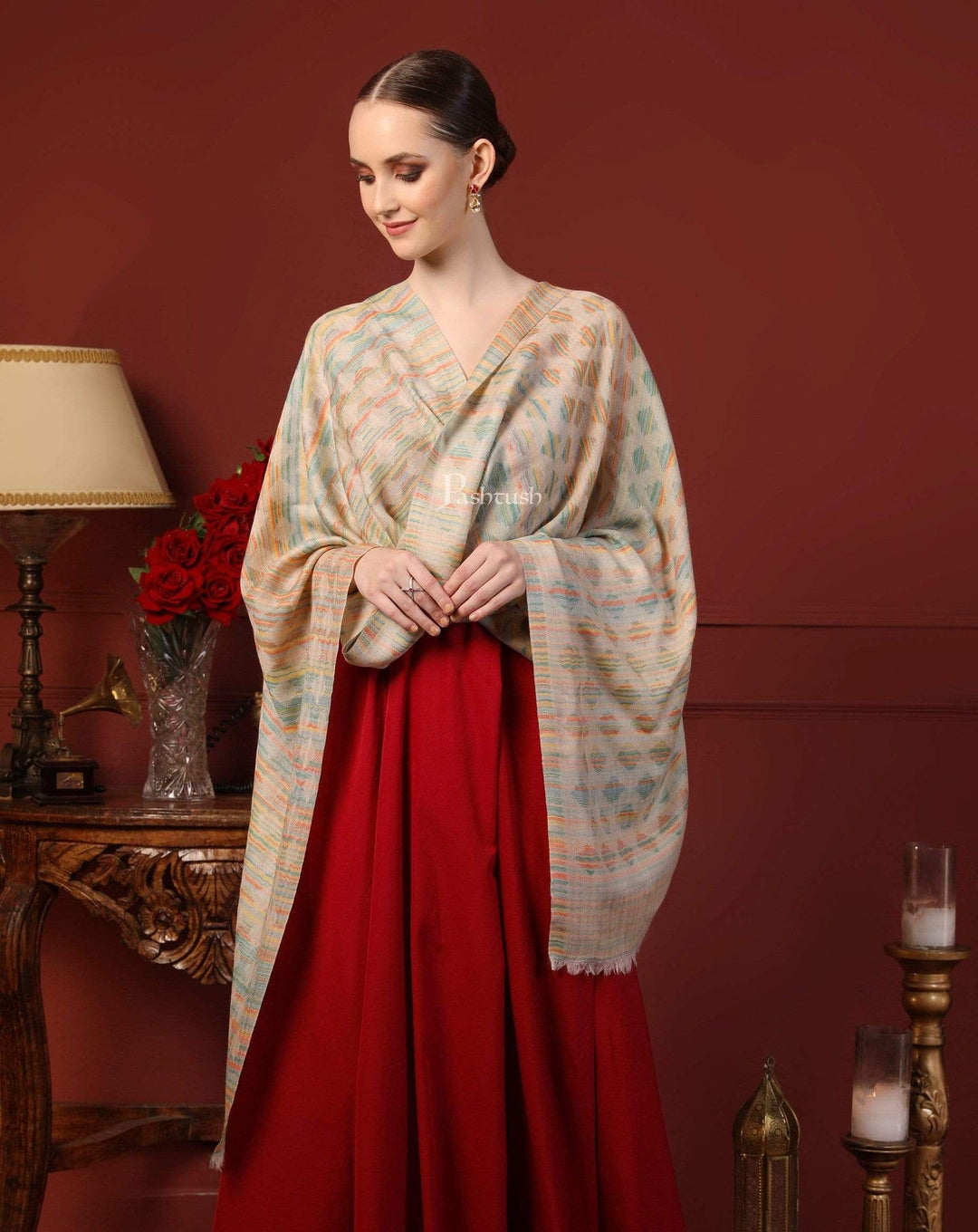 Pashtush India Gift Pack Pashtush His And Her Set Of 100% Pure Wool Stoles, Premium Gift Box Packaging, Multicoloured