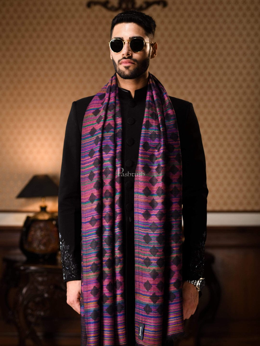 Pashtush India Gift Pack Pashtush His And Her Set Of 100% Pure Wool Stoles, Premium Gift Box Packaging, Multicoloured