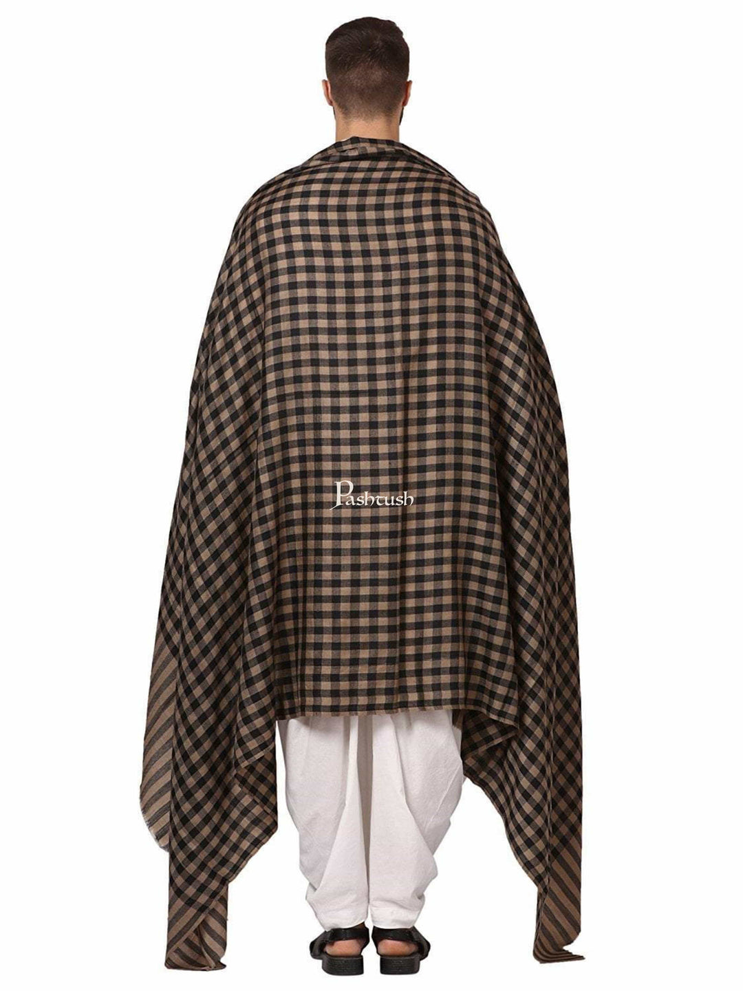 Pashtush India Gift Pack Pashtush His And Her Set Of Check Shawl and Ethnic Palla Shawl With Premium Gift Box Packaging, Black and Orange