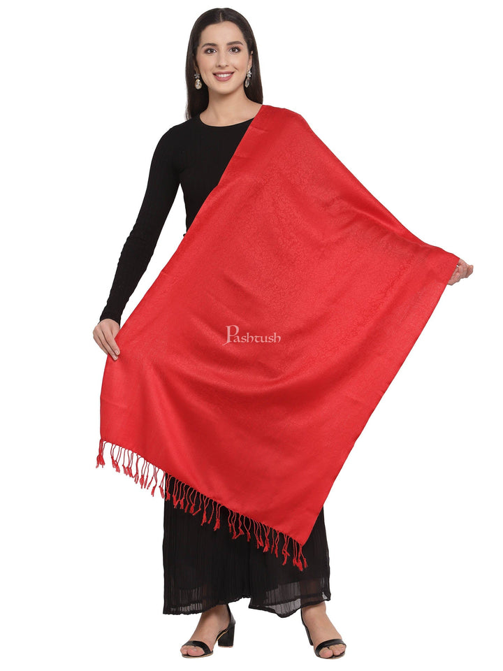 Pashtush India Gift Pack Pashtush His And Her Set Of Fine Wool Self Stoles With Premium Gift Box Packaging, Black and Scarlet Red