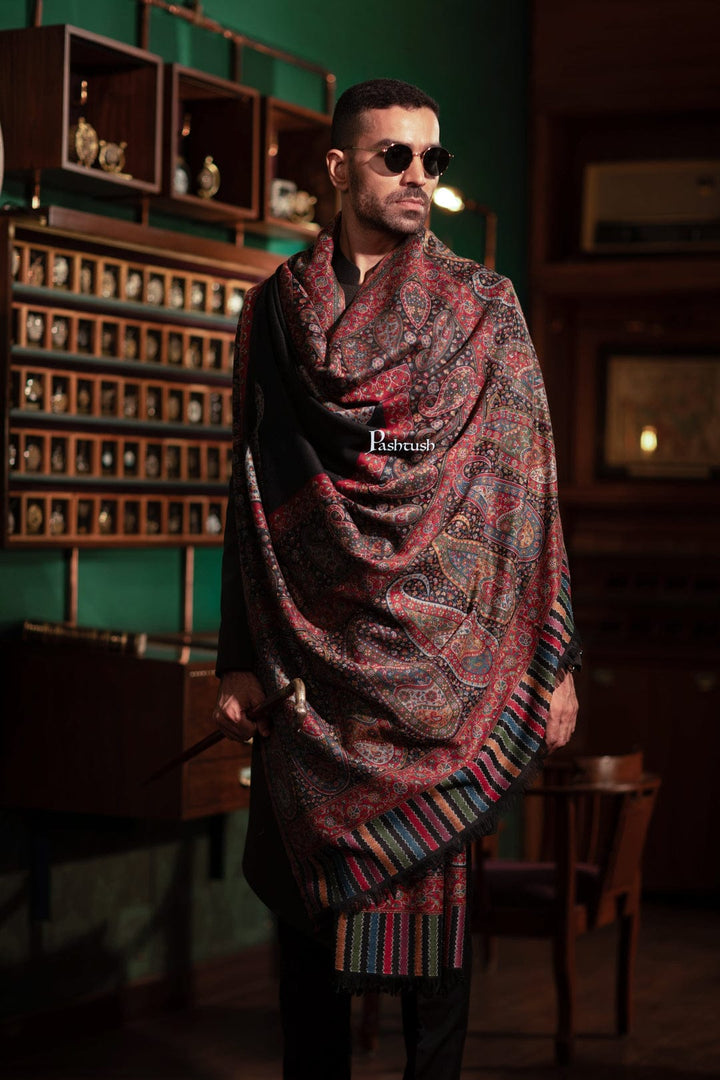 Pashtush India Gift Pack Pashtush His And Her Set Of Fine Wool Shawls, Premium Gift Box Packaging, Black and Beige