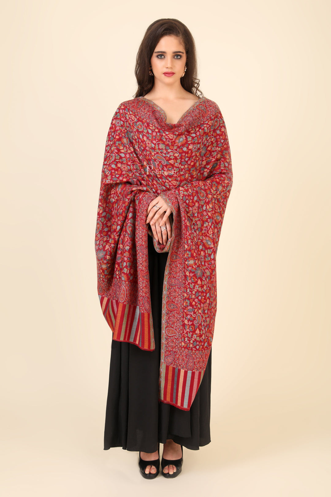 Pashtush India Gift Pack Pashtush His And Her Set Of Fine Wool Shawls, Premium Gift Box Packaging, Taupe and Maroon