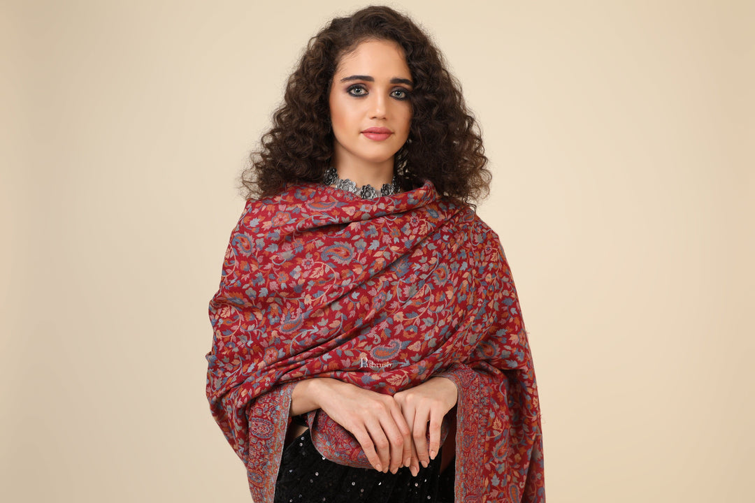 Pashtush India Gift Pack Pashtush His And Her Set Of Fine Wool Shawls, Premium Gift Box Packaging, Taupe and Maroon