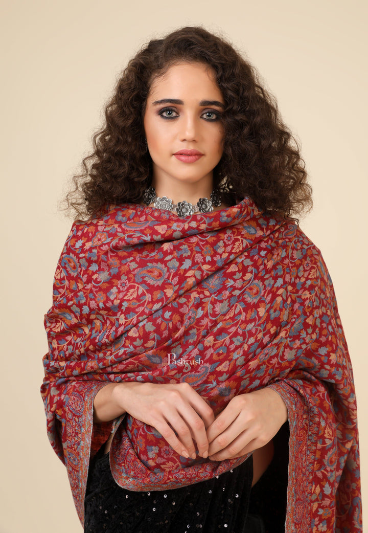 Pashtush India Gift Pack Pashtush His And Her Set Of Fine Wool Shawls, Premium Gift Box Packaging, Taupe and Maroon