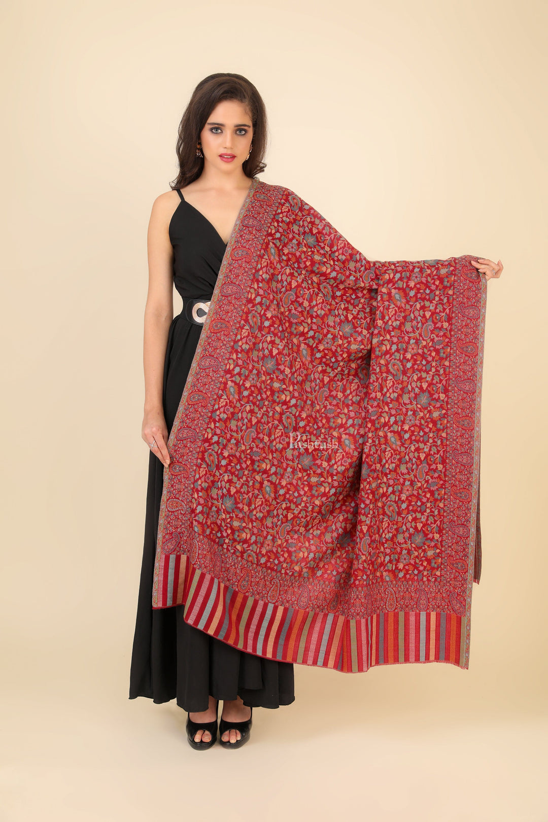 Pashtush India Gift Pack Pashtush His And Her Set Of Fine Wool Shawls, Premium Gift Box Packaging, Taupe and Maroon